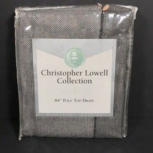 2 Black white herringbone weave pole top panel 84" curtain christopher lowell